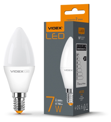 Светодиодная лампа Videx C37e E14 7Вт 3000K (VL-C37e-07143) - 3