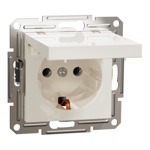 Розетка з заземленням та кришкою Schneider Electric Asfora без рамки кремова (EPH3170123) - 1