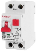 Вимикач диференційного струму E.Next e.rcbo.pro.2.C50.30 1P+N 50А С тип А 30мА (p0720013)